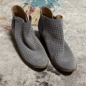 Lucky Brand Gray Perforated Suede Ankle Booties